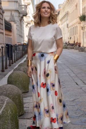Gonna mezza ruota bianca fiori colorati